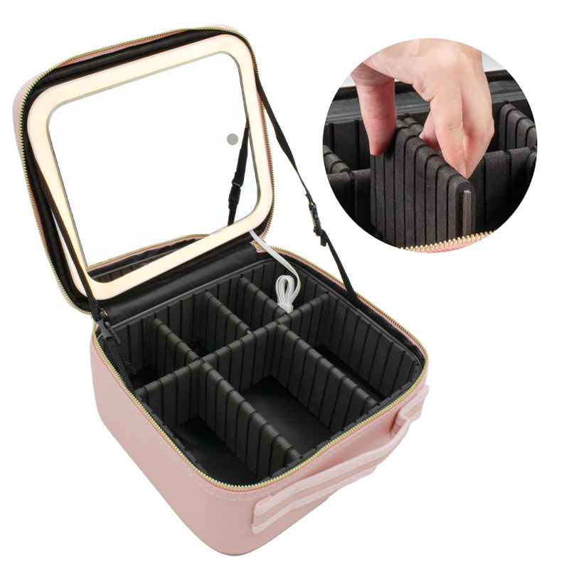Maleta Cosmetiquero Organizador De Maquillaje Con Espejo LED - Rosado